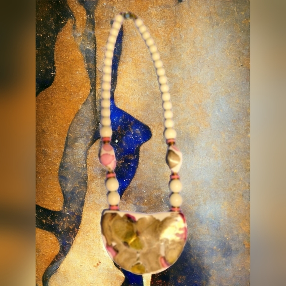 Vintage Ceramic painted necklace Japan - Picture 4 of 9